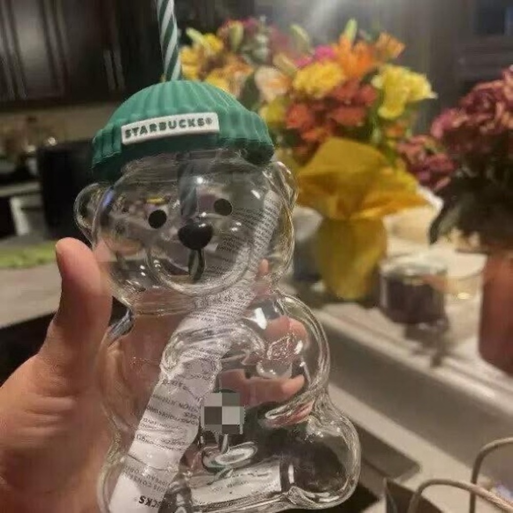 Starbucks Transparent Bear Tumbler with Green Cap